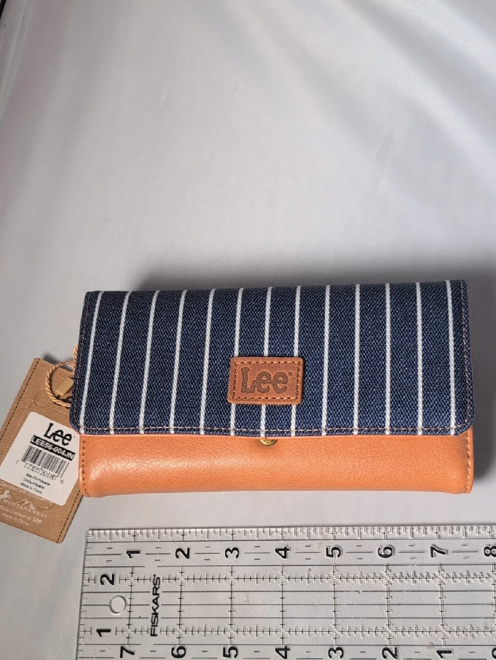 Montana West X Lee Tri-Fold Wristlet Wallet Denim Stripe & Faux Leather